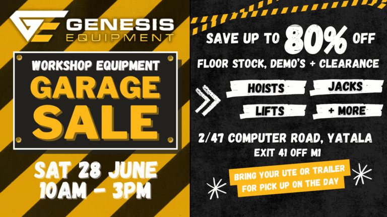 Genesis Equipment's Workshop Equipment Garage Sale 28 June