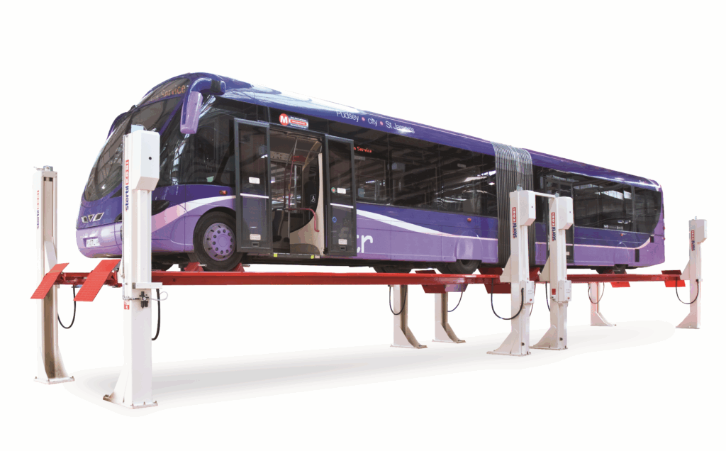 Stertil-Koni ST4175 ultra 4 post platform lift in a bus workshop
